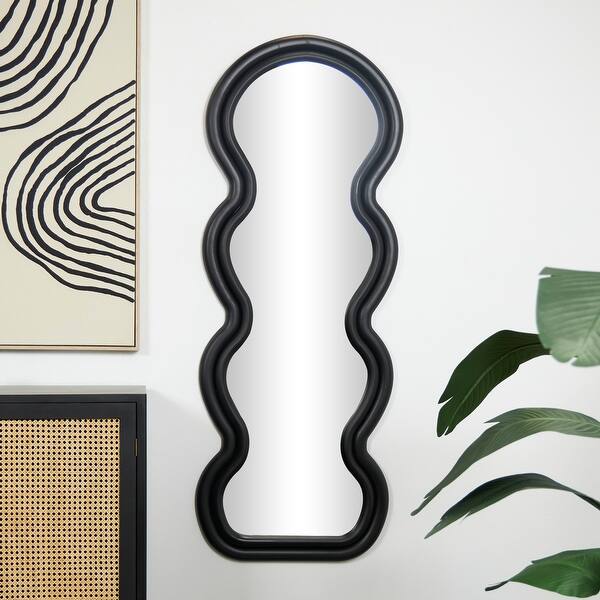 Black or White Wooden Abstract Wavy Wall Mirror with Layered Frame On
