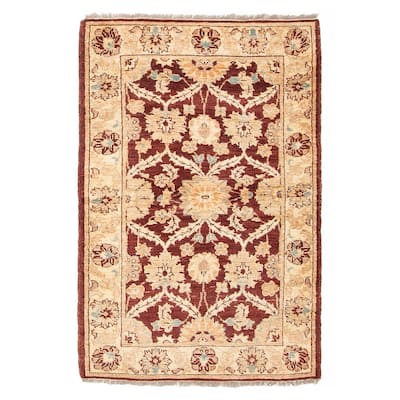 ECARPETGALLERY Hand-knotted Peshawar Ziegler Dark Burgundy Wool Rug - 3'1 x 4'10