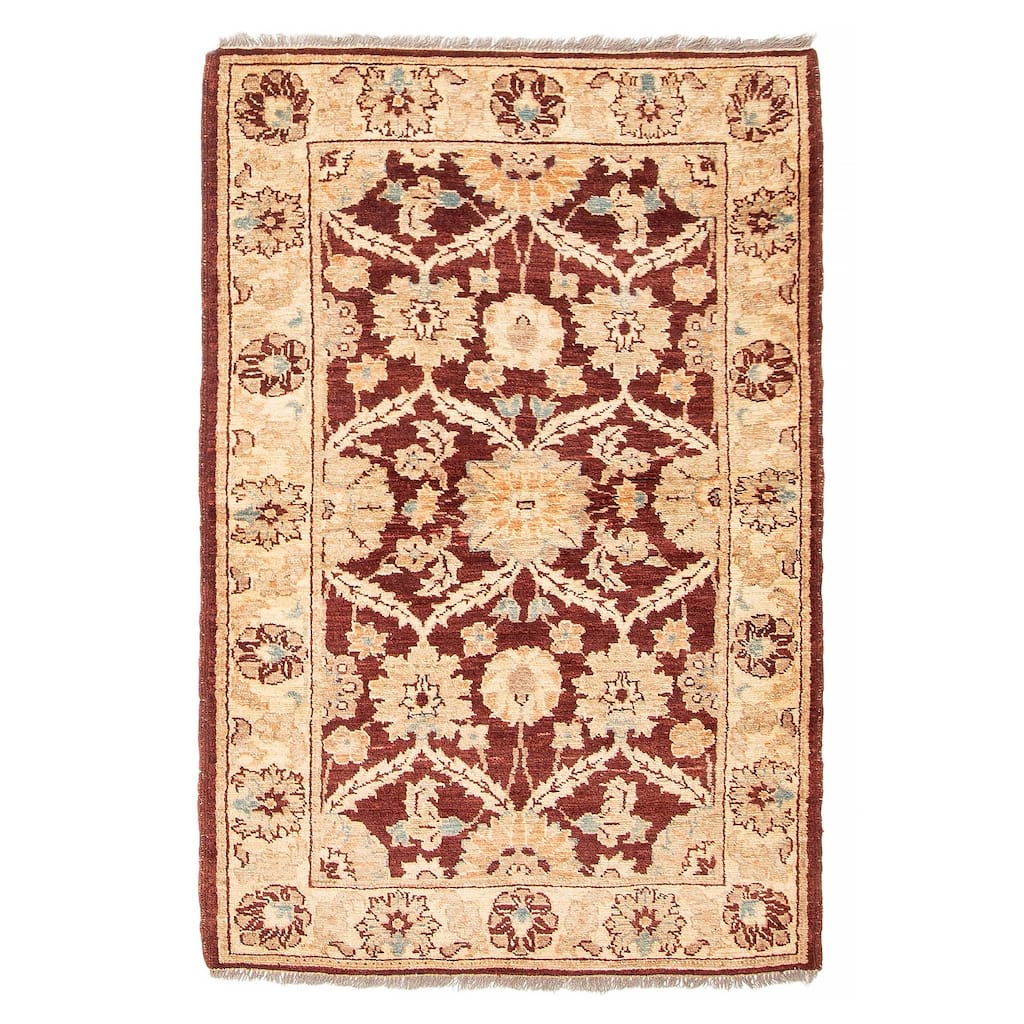 ECARPETGALLERY Hand-knotted Peshawar Ziegler Dark Burgundy Wool Rug - 3'1 x 4'10
