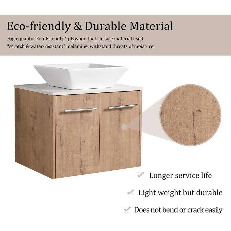 Beingnext 24"/30" Single Bathroom Vanity with Sink, Floating Bathroom Vanity with 2 Soft Close Doors