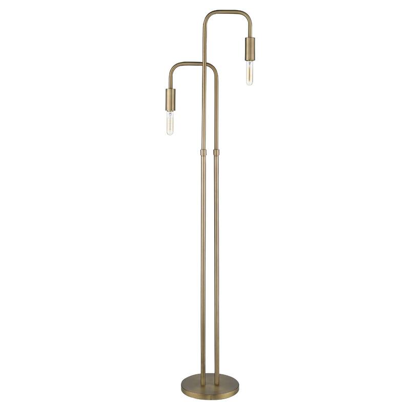63-Inch Two-Light Torchiere Floor Lamp with Brass Base and Shade - 13.75” x 10” x 62.56”
