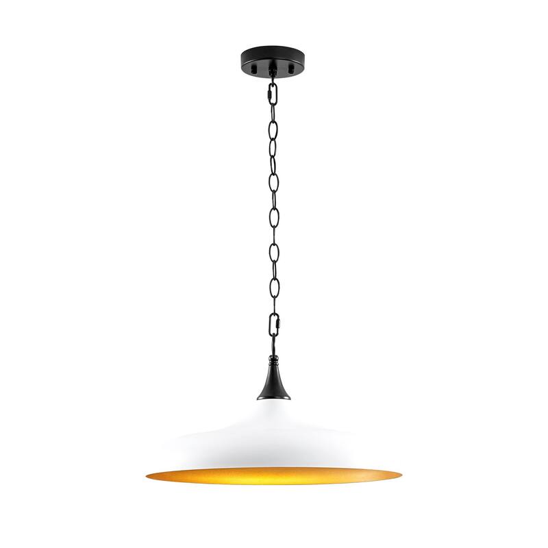 1-Light Modern White and Gold Dome Pot Lid Pendant Light - 17.72 in. W x 10.24 in. H