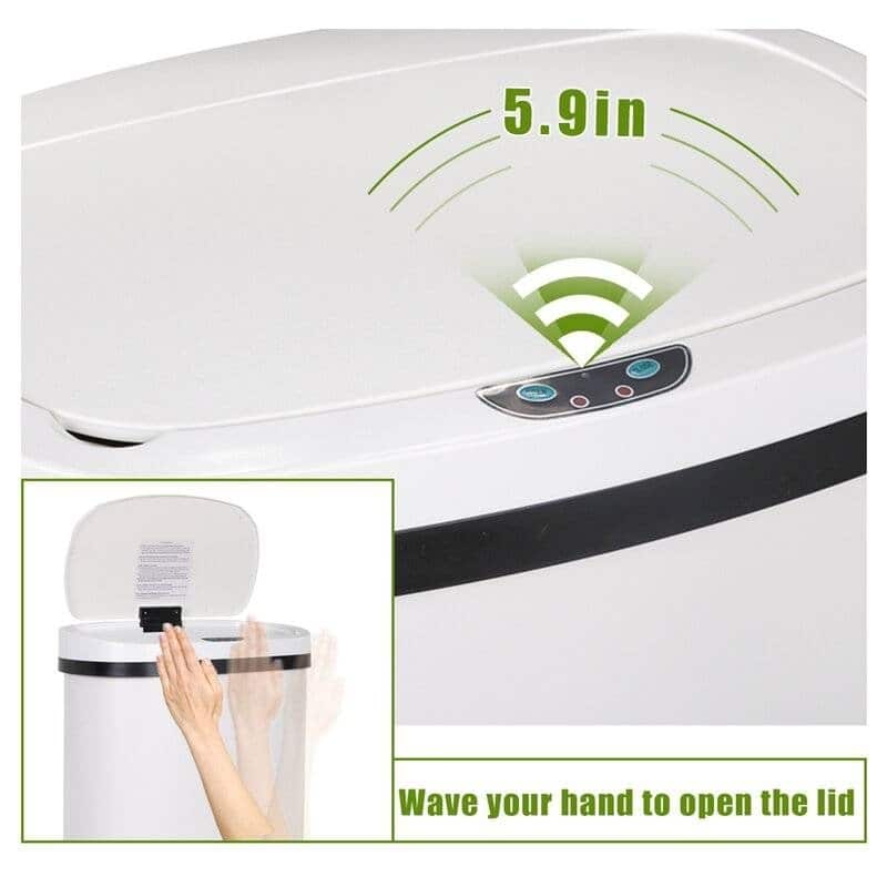 White 13 Gallon Stainless Steel Trash Can with Motion Sensor Lid and Easy Cleaning Design