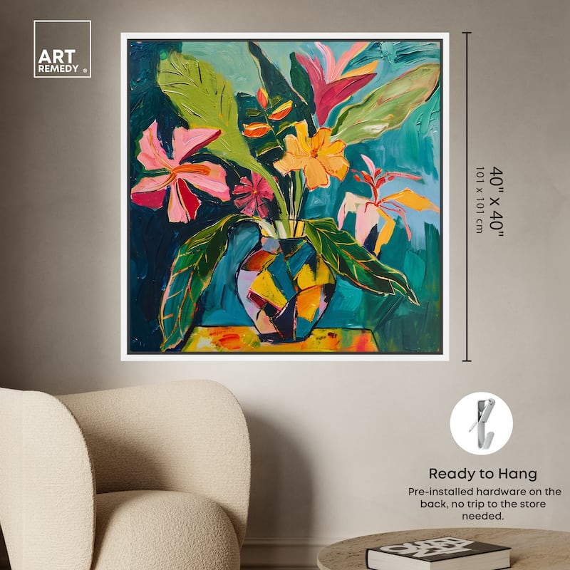 Art Remedy Vase Of Bright Tropical Flowers Ii Framed Flowers In Vase Paintings