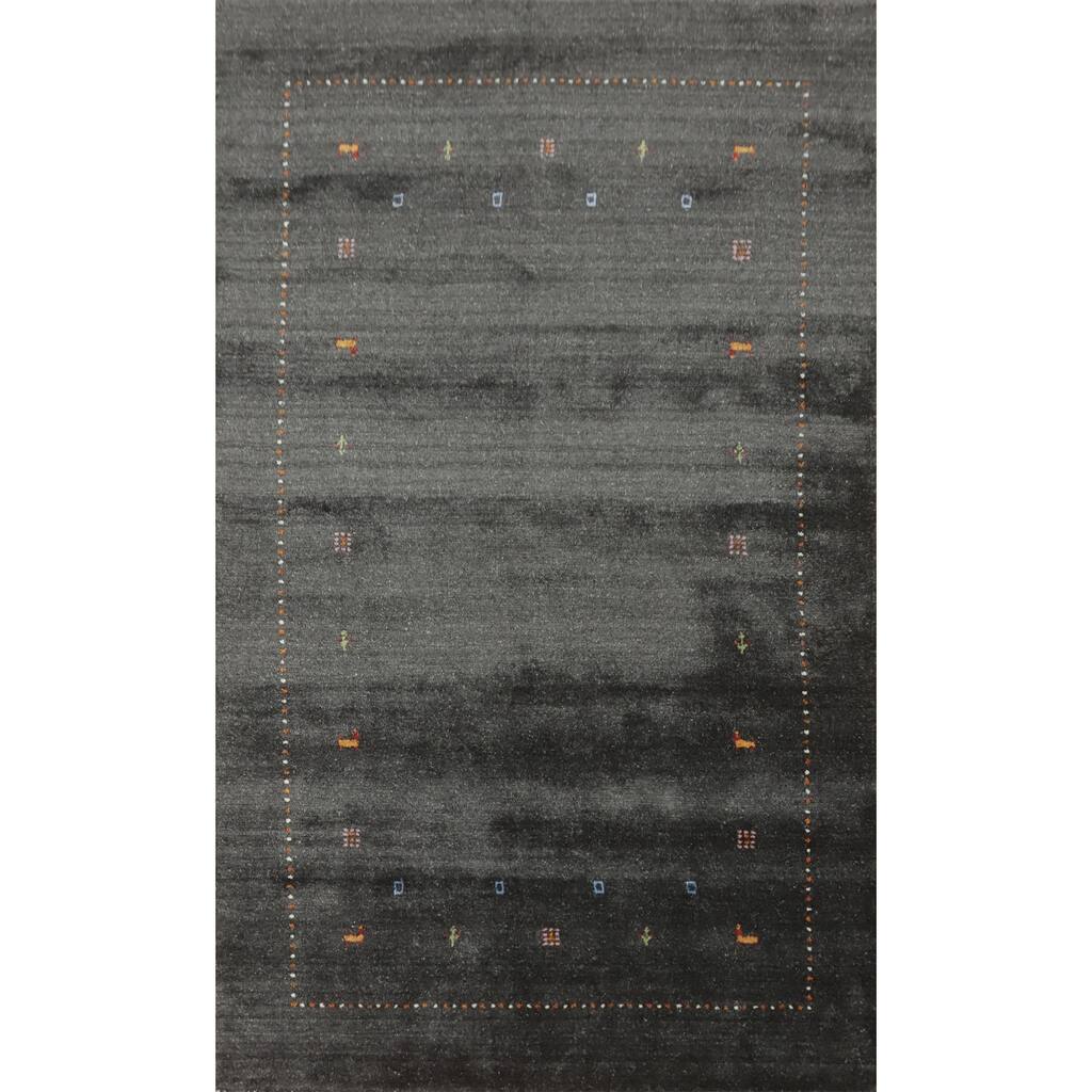 Hand Knotted Oriental 100% Wool Carpet Tribal Animal Pictorial Greys & Charcoal Gabbeh Area Rug - 8' 0'' X 4' 11''