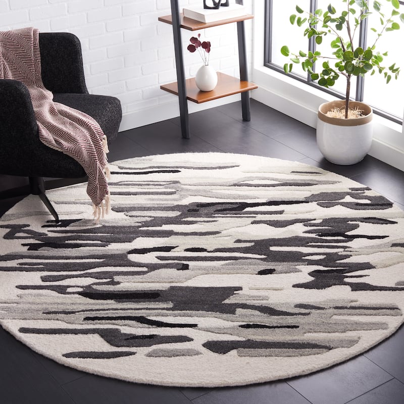 SAFAVIEH Handmade Rodeo Drive Jaelyn Mid-Century Modern Wool Rug - 6' Round - Ivory/Black