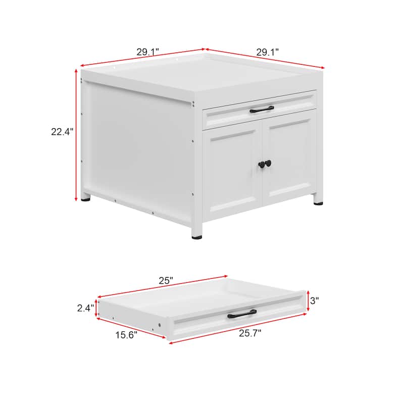 Versatile White Washer Cabinet & Bathroom Cabinet：Spacious Countertop and Storage