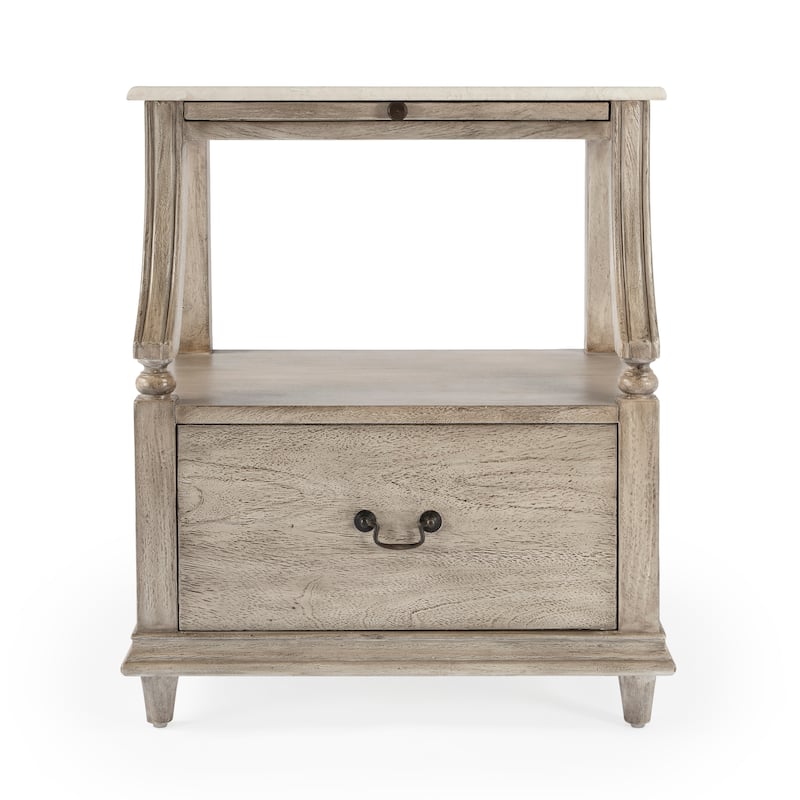 Mabel Genuine Marble and Wood 1-Drawer Nightstand