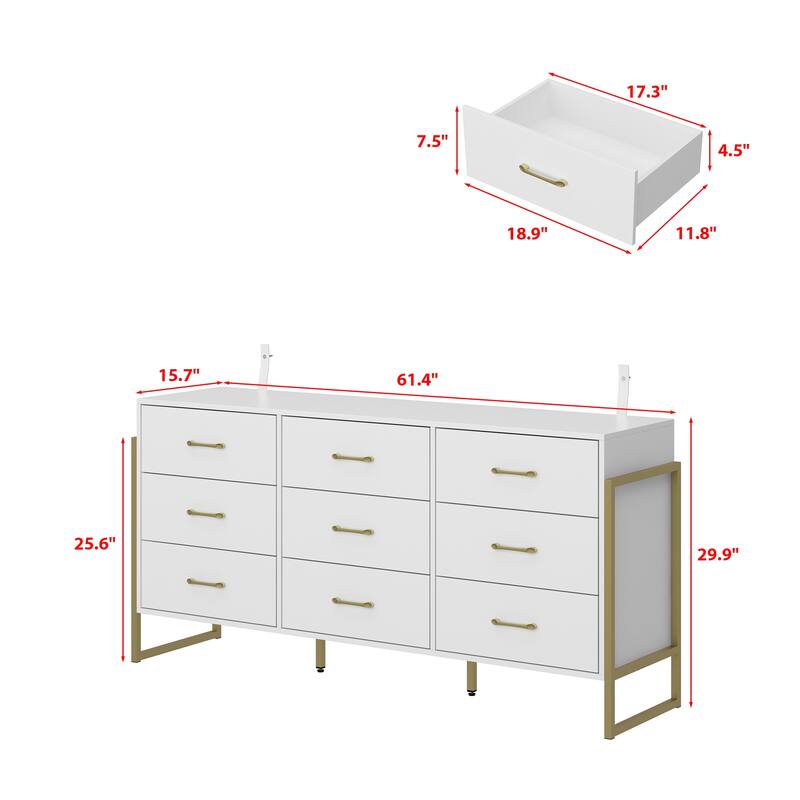 Large 61.4" Dresser - Abundant Storage, Timeless Design Drawers
