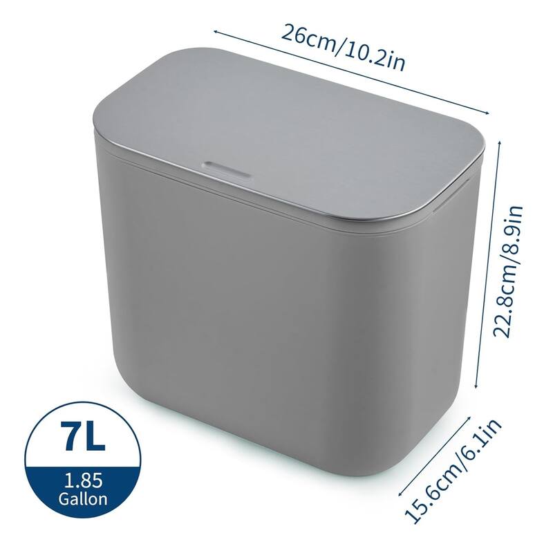 1.8 Gallon Hanging Trash Can with Stainless Steel Lid Gray