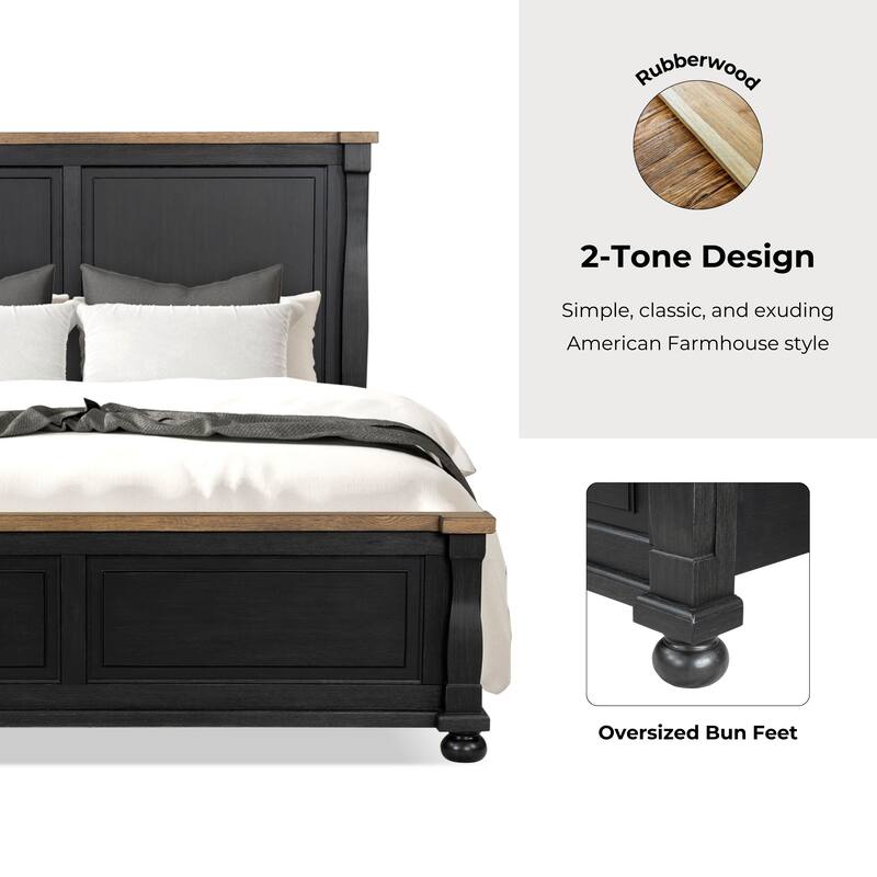 Furniture of America Lucan II 4-Piece Farmhouse Black Solid Wood Panel Bedroom Set