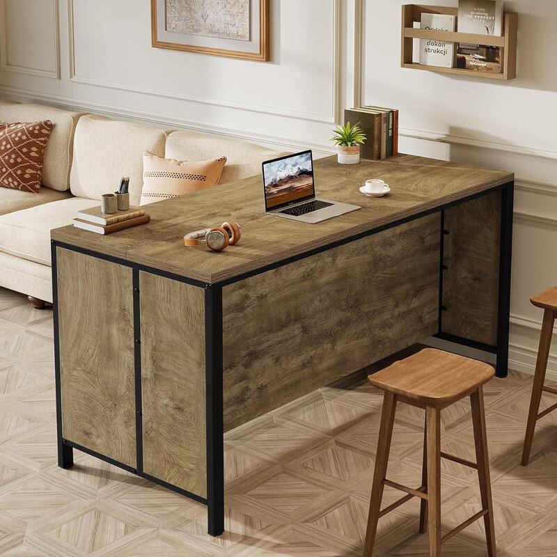 62.99" Kitchen Island with Storage and Seating - Farmhouse Stationary Island Table - 62.99" W x 23.62" D x 35.43" H