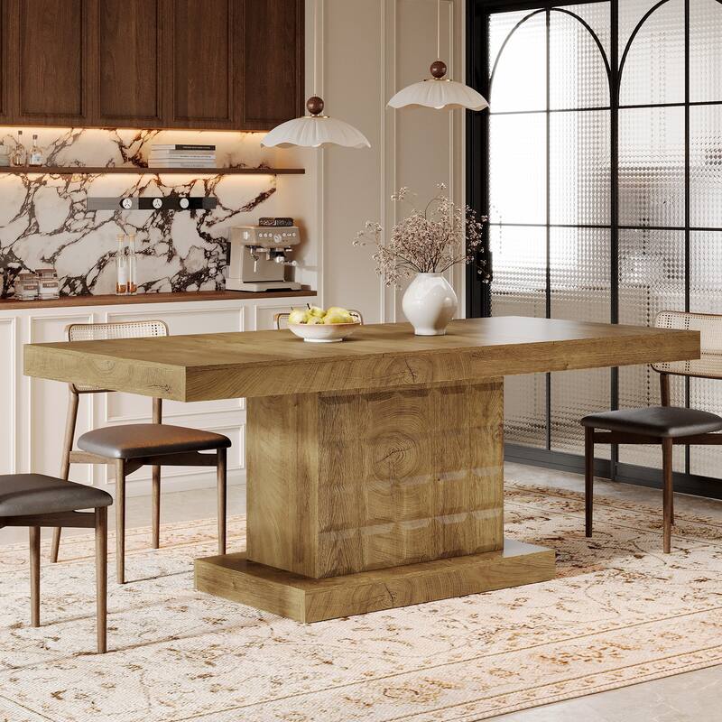 63'' Dining Table for 4-6, Farmhouse Wooden Rectangular Dinner Table