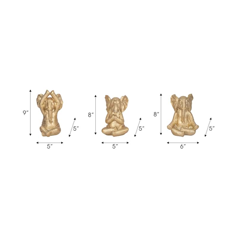 Sagebrook Home Decorative Resin Elephant Figurines with Yoga Poses, Set of 3