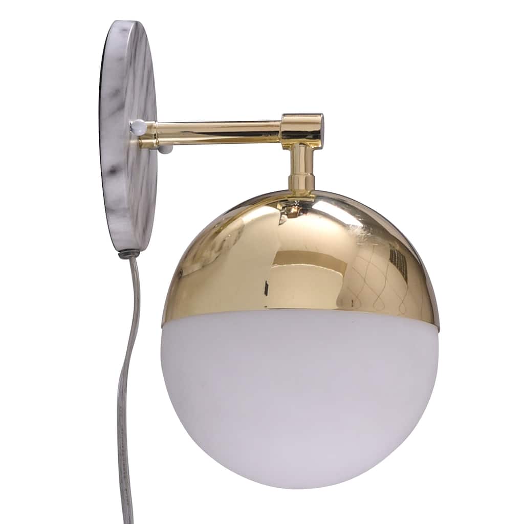 Zara Plug-In Wall Sconce - Faux Marble, Metal & Glass