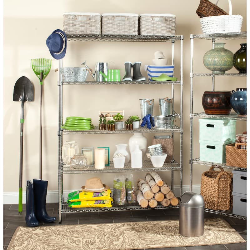 SAFAVIEH Storage Kandy 5 Tier Heavy Duty Commercial Chrome Wire Shelf - 47.6" x 18" x 75" - 48Wx18Dx75H