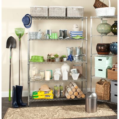 SAFAVIEH Storage Kandy 5 Tier Heavy Duty Commercial Chrome Wire Shelf - 47.6" x 18" x 75" - 48Wx18Dx75H
