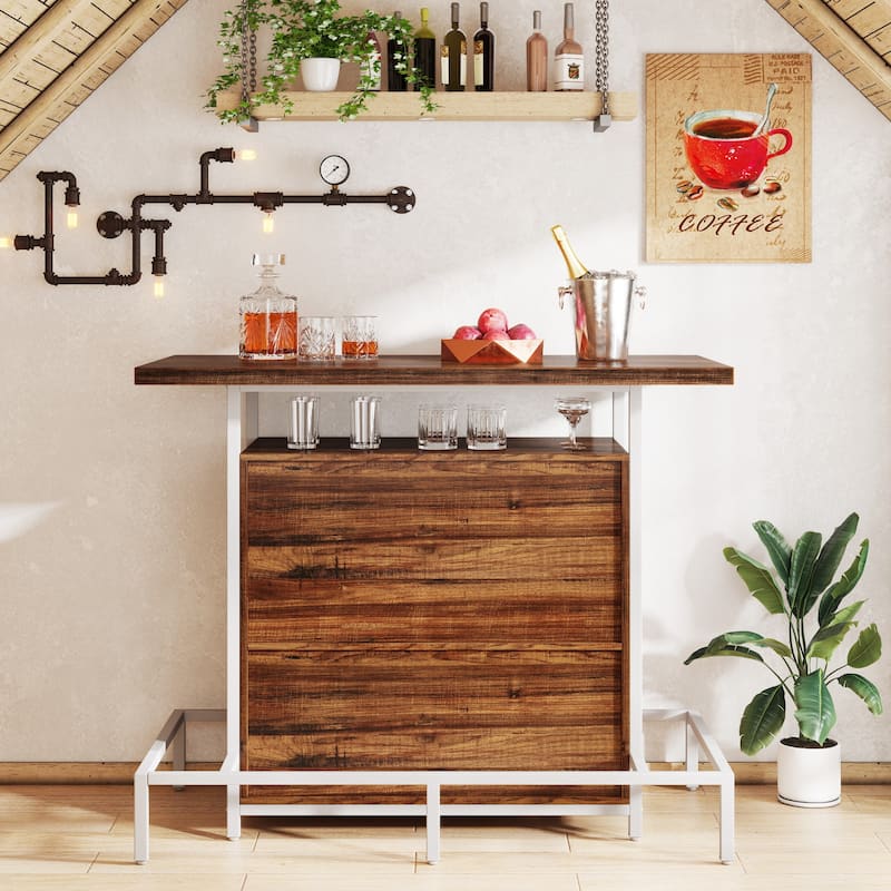 3-Tier Home Bar Unit with Glasses Holder and Wine Storage - 19.7"D x 47.24"W x 43.3"H