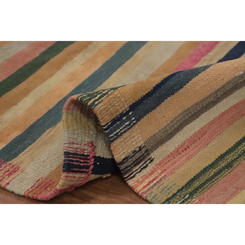 Hand Woven Oriental 100% Wool Carpet Southwestern Geometric Multi-Colored Kilim Area Rug - 10' 2'' X 5' 4''