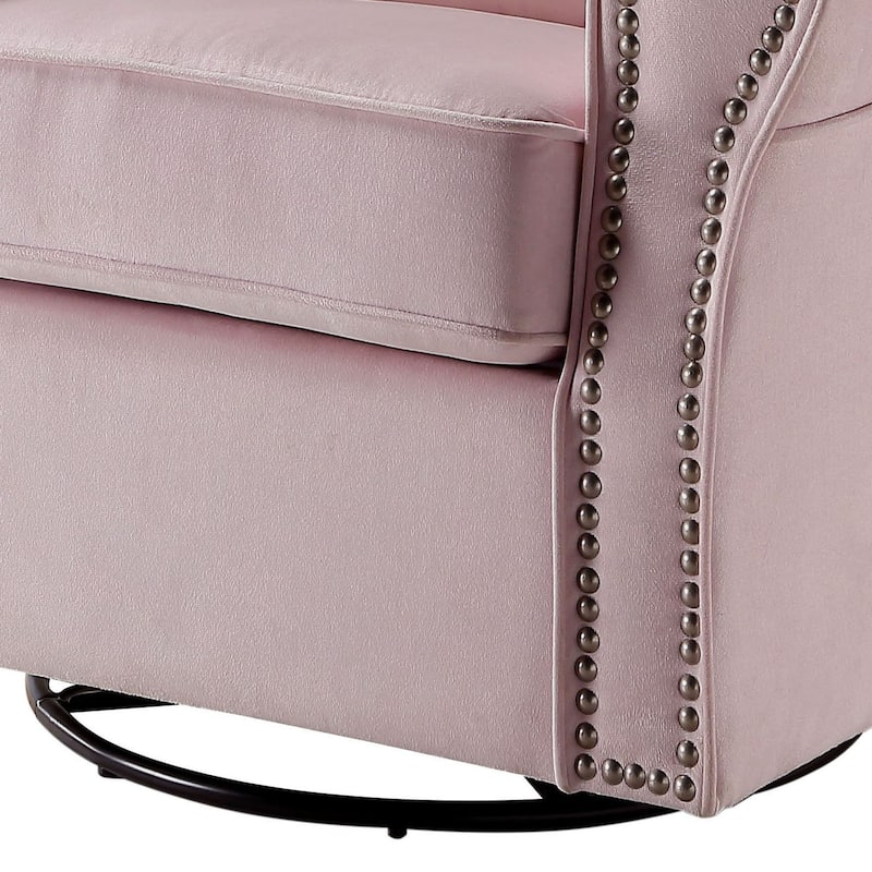 Rolled Arms Pink Swivel Chair - Luxurious Comfort with Nailhead Detailing
