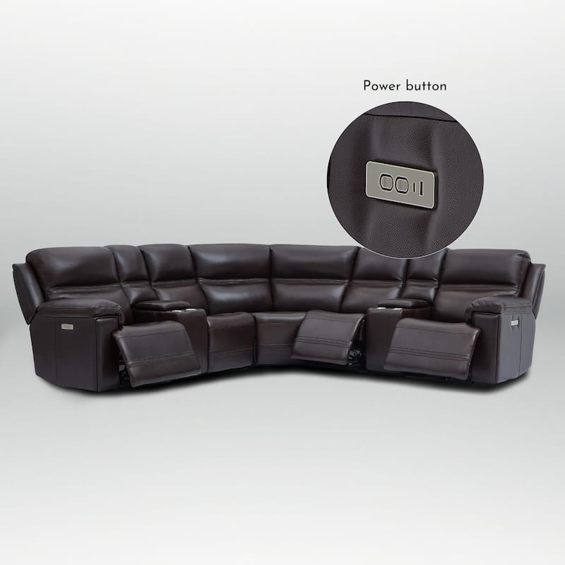 7PCS, 3 power Recliners, Dual-Power Genuine Leather Reclining Sectional with Console, Zero Gravity