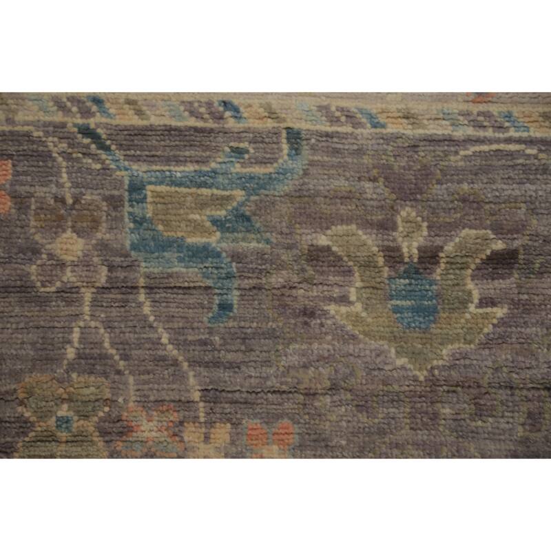 Light Blue Floral Oushak Vegetable Dye Area Rug, Floral Geometric Carpet - 12' 5'' X 9' 4''