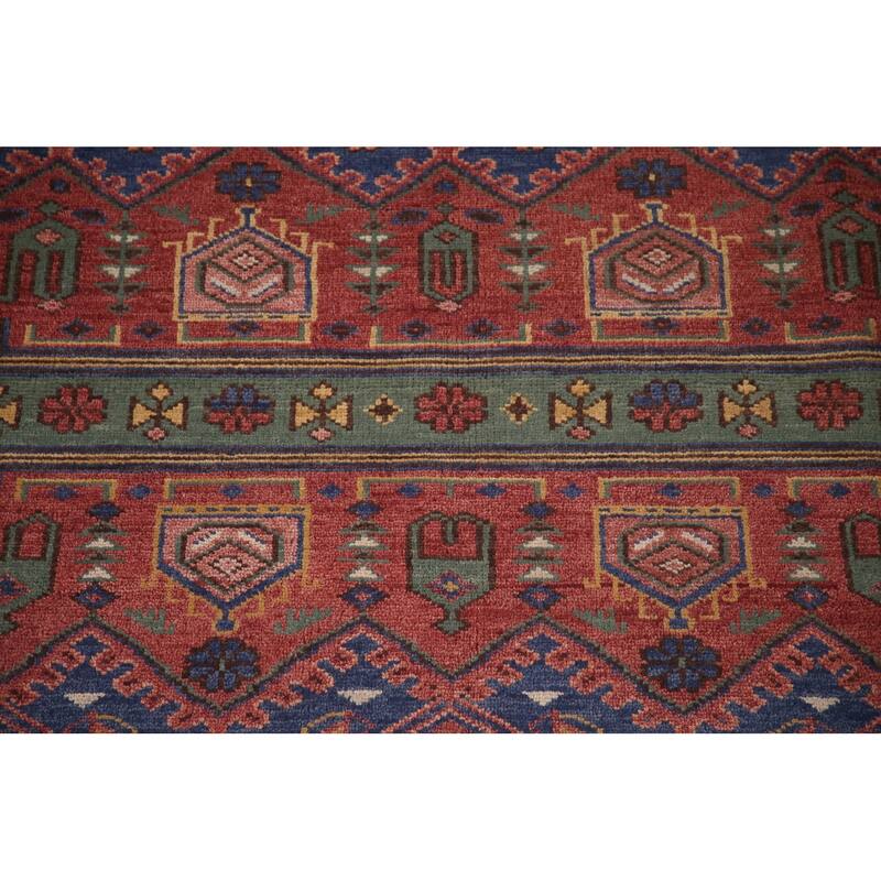 Geometric Orange Sirjan Area Rug Handmade Oriental Wool Carpet - 7'9"x 9'10"