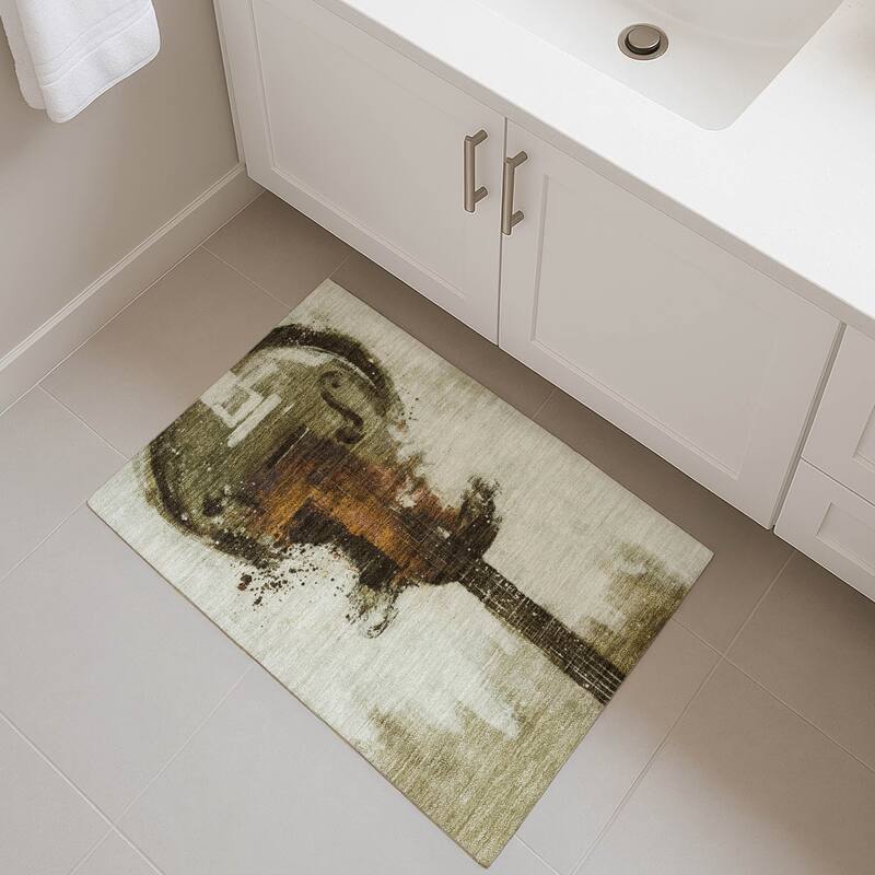 Premium Washable Super Soft Modern Guitar Mayfield Rug - Brown - 1'8" x 2'6"
