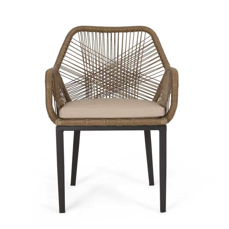 Russell Modern Wicker Dining Club Chair with Water-Resistant Cushion