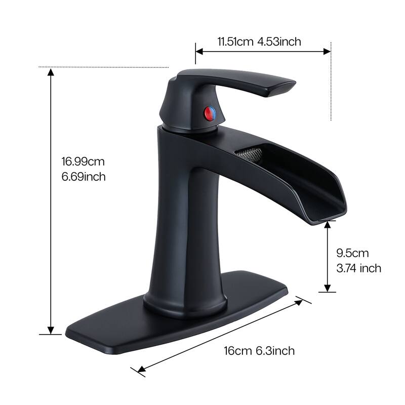 Single hole 1-handle Waterfall Handle Bathroom Sink Faucet with Drain with Deck Plate