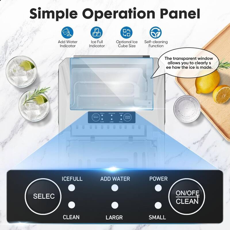 Ice Maker Countertop, 9 Cubes in 6 Mins, 2 Sizes Bullet Cubes Makers with Ice Scoop, Basket - 10.6"D x 8.9"W x 11.4"H