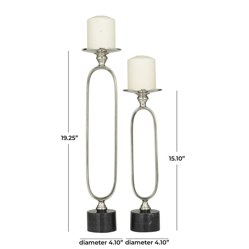 Aluminum Metal Paper Clip Pillar Decorative Candle Holder with Marble Base - Set of 2 Gold, Silver, Black - Roche River Decor
