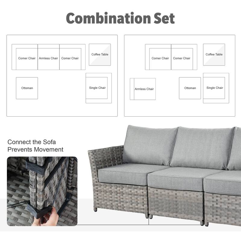 XIZZI 13-piece Outdoor Patio Furniture Wicker Seating Set with Fire Pit