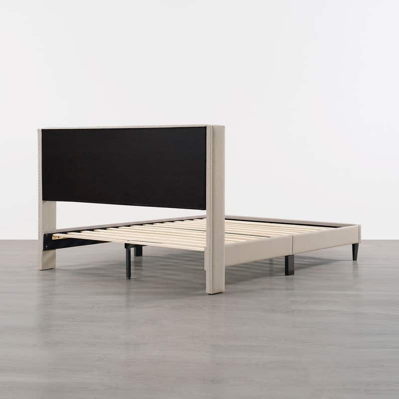Eleanor Upholstered Platform Bed Frame with Vertical Stripe Headboard