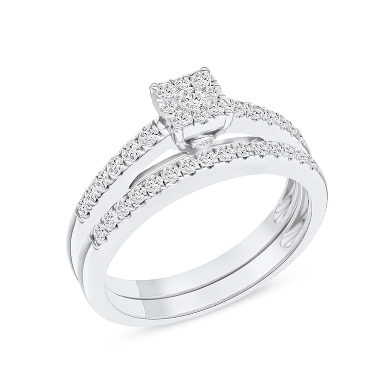 1/2ct TDW Diamond Cluster Bridal Set in 10K White Gold for Women