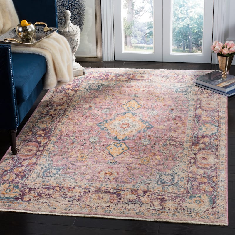 SAFAVIEH Illusion Lanette Vintage Boho Oriental Viscose Rug with - 4' Square - Light Purple/Purple
