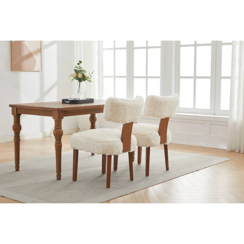 Set of 2 Fabric Modern Armless Dining Chairs - Ivory