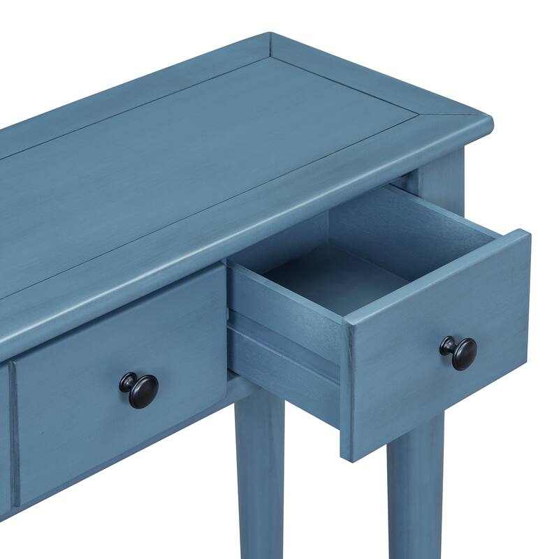 Entryway Table With 4 Drawers, Retro Console Table With Open Shelf For Entryways, Living Rooms, And Hallways