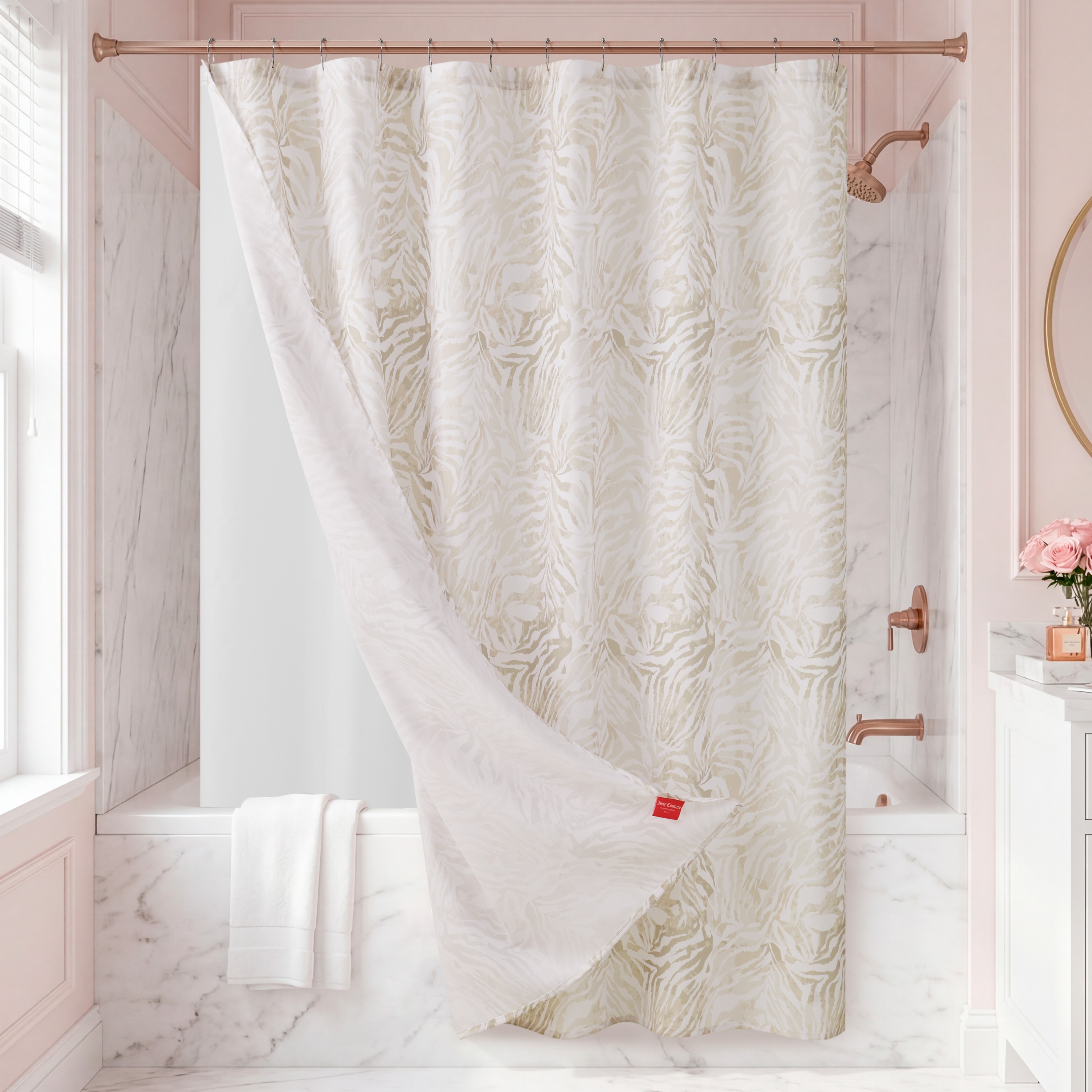 Juicy Couture 14-Piece Shower Curtain Set (Shower Curtain, PEVA Liner, and 12 Metal Hooks)