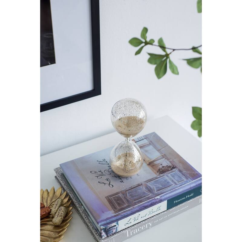 3.2x3.2x8" Peleus 30-Minute Silvered Hourglass, Bisque Sand