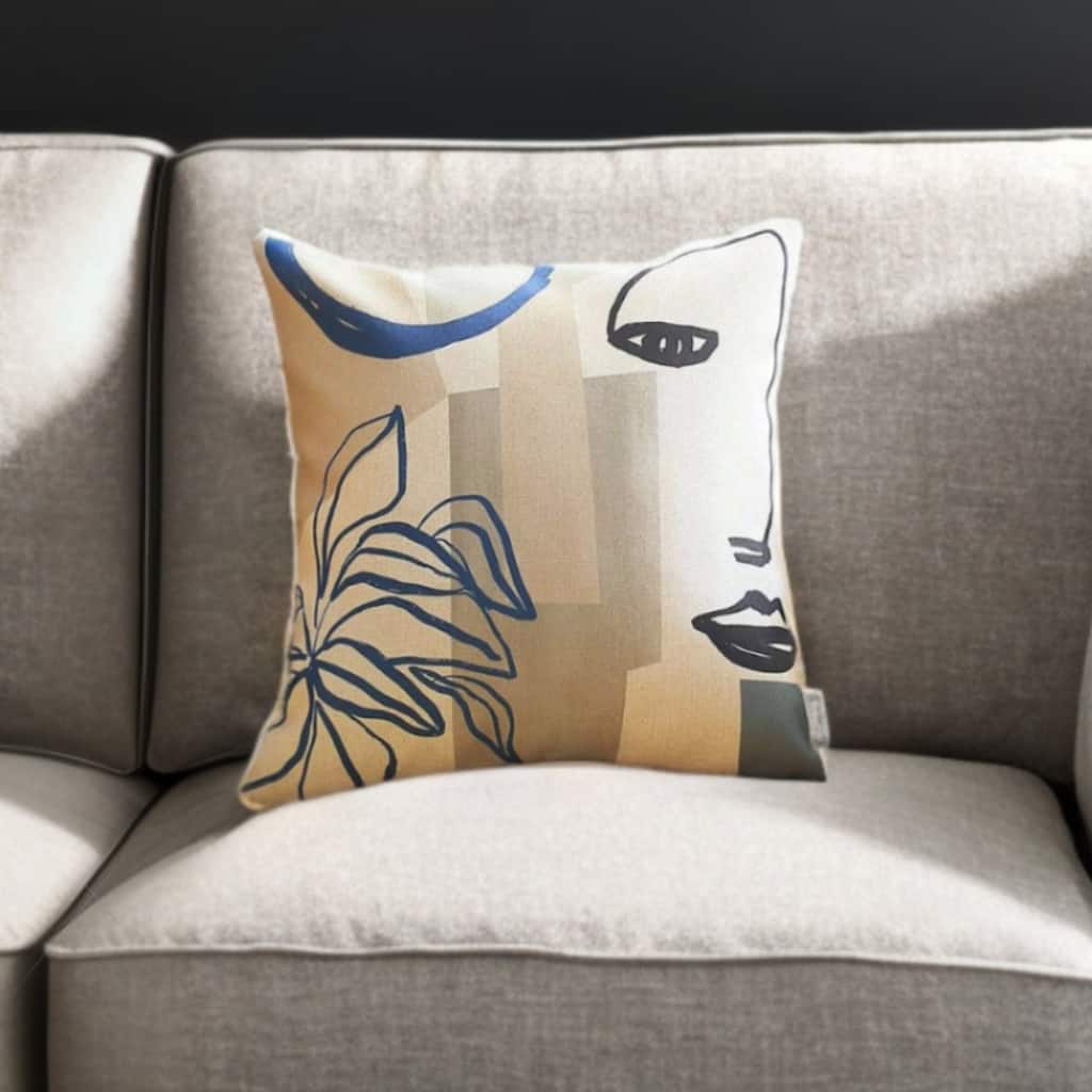 HomeRoots 18" Blue and Black Throw Pillow Cover