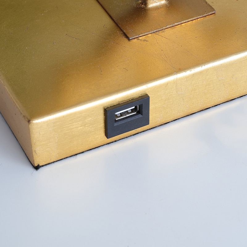 Miami 32" Iron Ogee Trellis Modern LED USB Table Lamp, Gold by JONATHAN Y