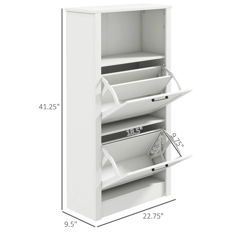 Wood Shoe Storage Cabinet with Compartment and Flip Drawers