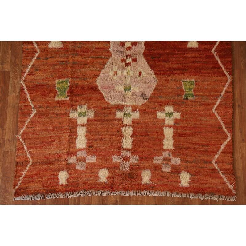 Hand Knotted Oriental 100% Wool Carpet Modern Tribal Oranges & Rust Moroccan Area Rug - 7' 8'' X 5' 6''