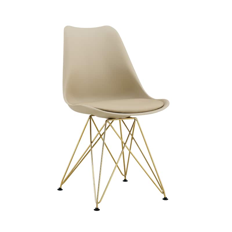 Modern 4 Piece PU Leather Kitchen Dining Chairs with Gold Steel Legs, Cushions for Dining Room Kitchen Living Room Bedroom - Beige