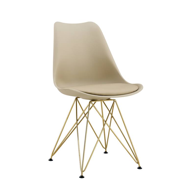 Modern Dining Chairs with Shell Lounge Plastic Seat and Steel Legs Kitchen Chairs Meeting Room Chairs Living Room,Set of 4 - Beige