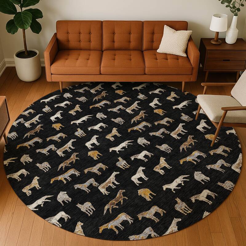 Machine Washable Indoor/ Outdoor Horses Chantille Rug