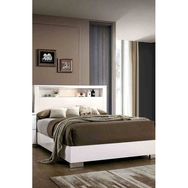 Contemporary LED Shelf Headboard Bed