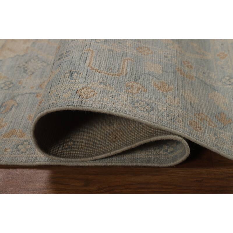 Vegetable Dye Oushak Turkish Rug Hand-Knotted Blue Wool Carpet - 4'11"x 6'11"