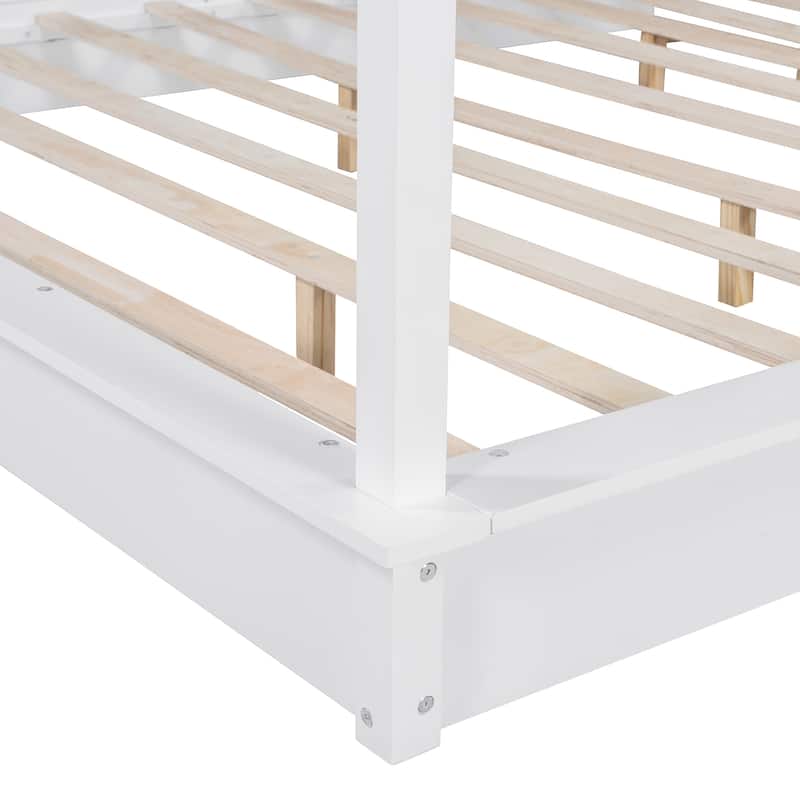 King Size Wood Led Canopy Bed ,Canopy Platform Bed With Support Slats, No Box Spring Needed